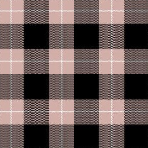 1" Woven Buffalo Check w Window Pane Check - Black and Mauve with White (buffalo plaid, black and mauve plaid, buffalo check, faux woven texture, mauve, pink, blush, nude, girl, one  inch scale)