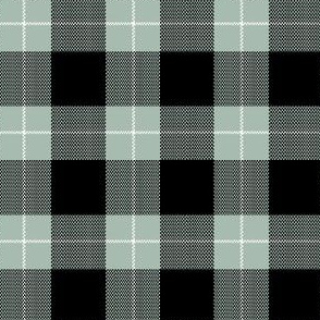 1" Woven Buffalo Check w Window Pane Check - Black and Sage with White (buffalo plaid, black and white plaid, buffalo check, faux woven texture, sage green, sea green, boy, gender neutral, mint, one inch scale)