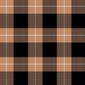 1" Woven Buffalo Check w Window Pane Check - Black and Tan with White (buffalo plaid, black and tan plaid, buffalo check, faux woven texture, copper, bronze, terra cotta, cinnamon, pumpkin spice, tan, nude, brown, one inch scale)