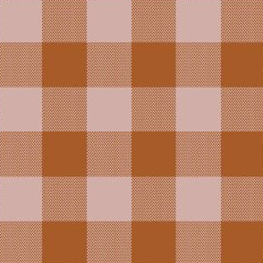 1" Woven Buffalo Check - Rust and Mauve (buffalo plaid, rust and mauve plaid, buffalo check, faux woven texture, copper, bronze, terra cotta, cinnamon, pumpkin spice, pink, mauve, blush, nude, one inch scale)