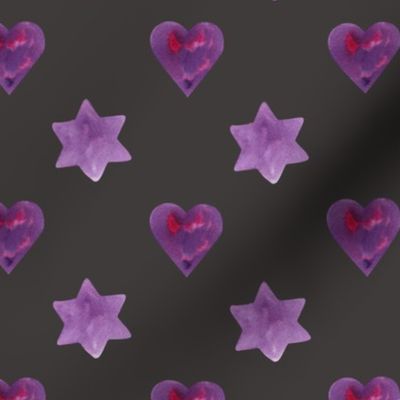 Purple hearts and stars on dark