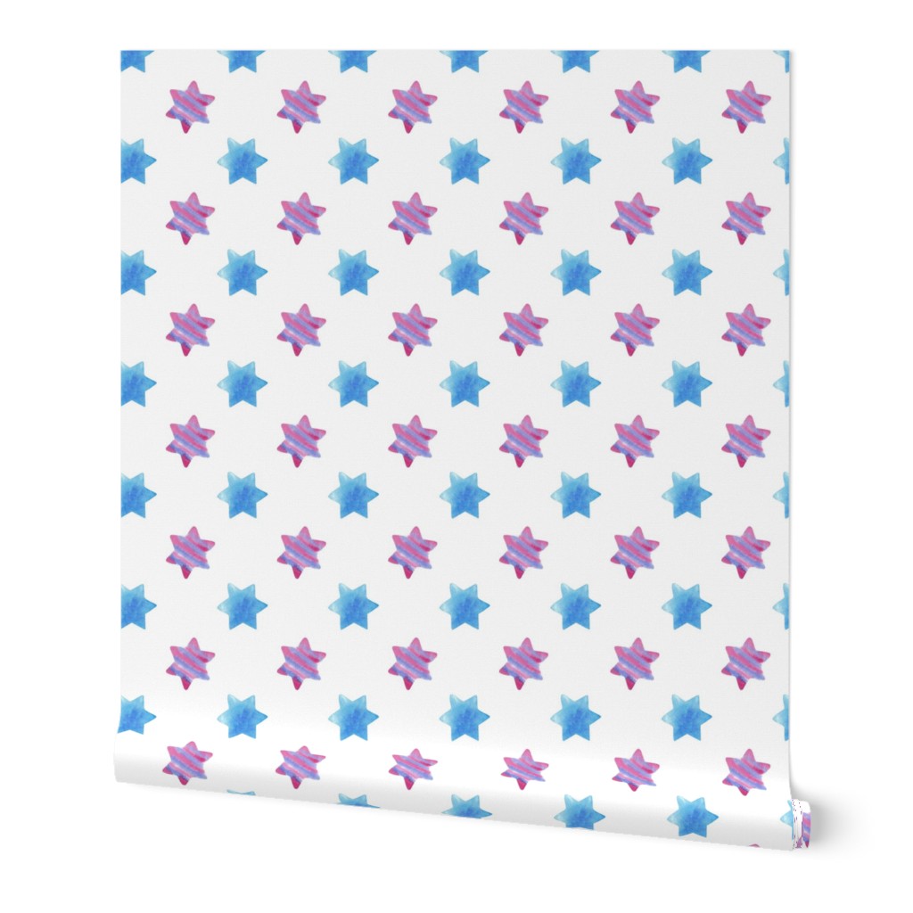 Blue and Pink stars on White