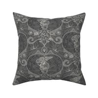 Gothic Lace - Skulls - grey on grey