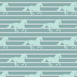 I ❤ HORSES - turquoise horses on striped background in teal and white