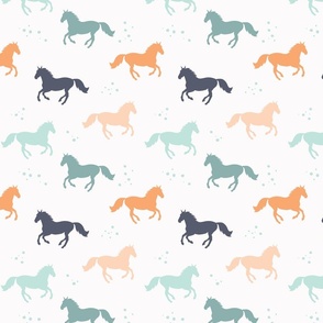 I ❤ HORSES - horses in apricot, blue, teal and turquoise on white background