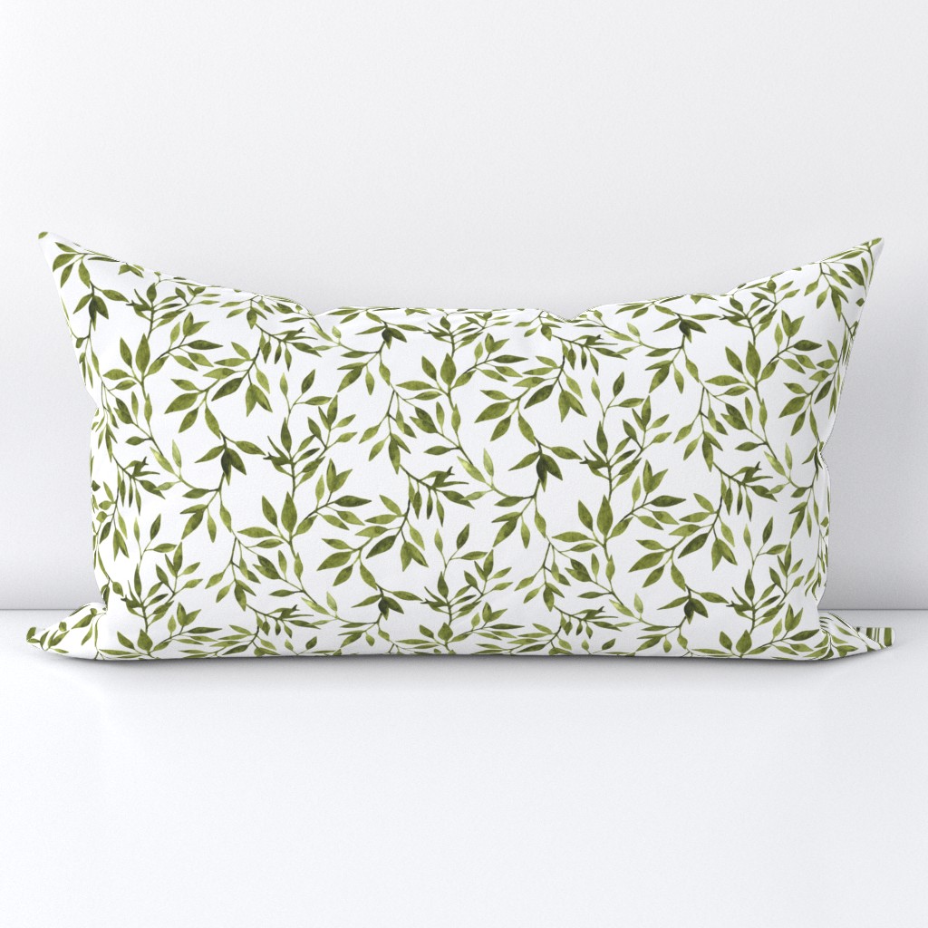 Simple Watercolor Leaves - natural green on white 