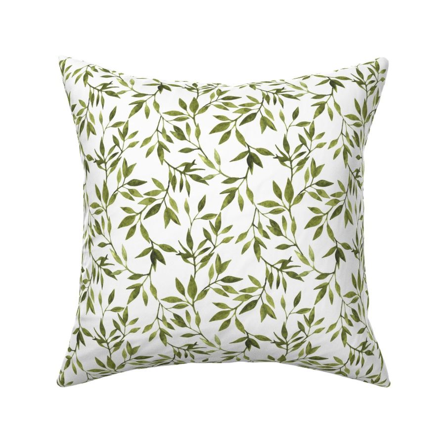 Simple Watercolor Leaves - natural green on white 