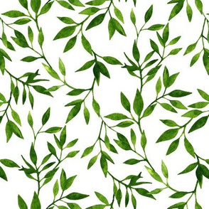 Simple Watercolor Leaves - vivid green on white 