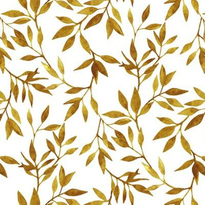 Simple Watercolor Leaves - golden mustard yellow on white 