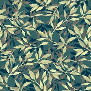 Watercolor Leaves - teal, green and pale olive 