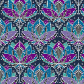 Art Deco Lotus Rising in Midnight Purples