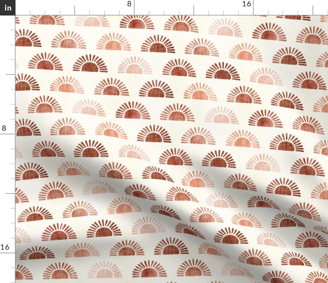 (small scale) sunshine - block print boho sun print - terra cotta rust & dusty pink nudes - LAD20