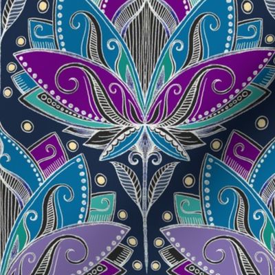 Art Deco Lotus Rising in Midnight Purples 2