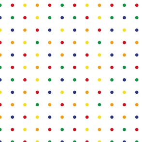 Blue red yellow green orange dots on white