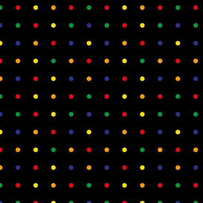 Blue red yellow green orange dots on black