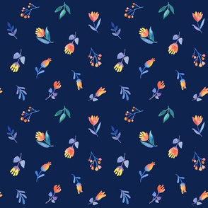 Watercolor Ditsy Floral Pattern on Dark Navy background