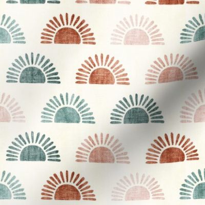 (small scale) sunshine - block print boho sun print - multi  terra cotta jade pink - LAD20