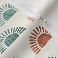 (small scale) sunshine - block print boho sun print - multi  terra cotta jade pink - LAD20