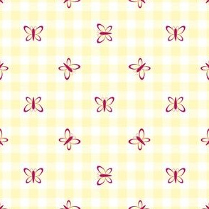 Butterfly Gingham in Butter Yellow and Dark Pink Paducaru