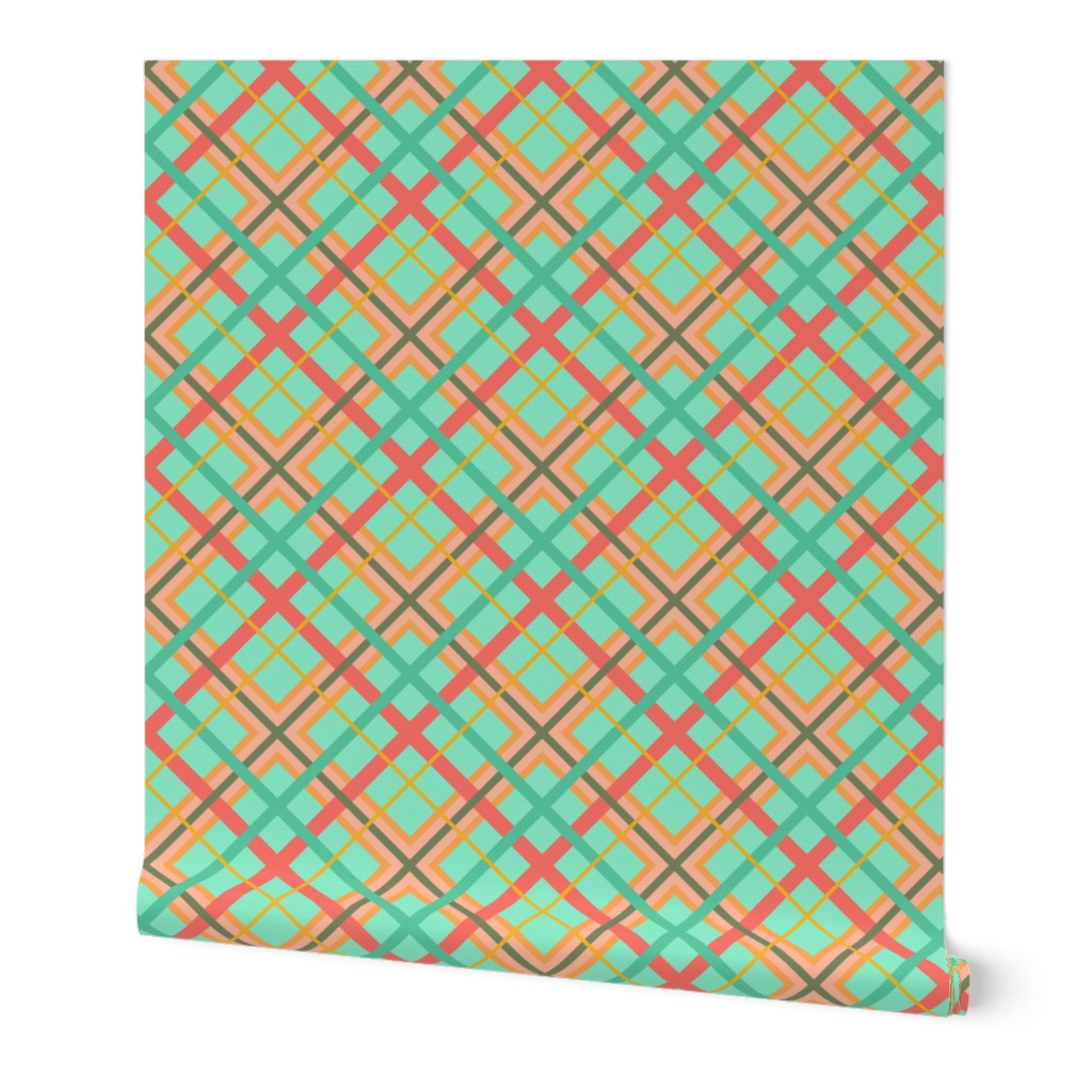 Turquoise Blue and Peach Plaid