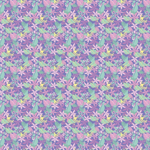 Purple lemon blueberries with tropical floral pattern