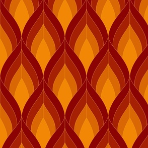 ART DECO BLOSSOMS - RED AND ORANGE FLAMES