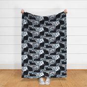 Black Cats Big- Halloween Night Cat- Black- White- Gray- Grey- Neutral- Moon- Stars