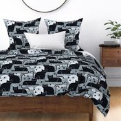 Black Cats Big- Halloween Night Cat- Black- White- Gray- Grey- Neutral- Moon- Stars