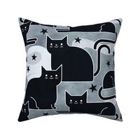 Black Cats Big- Halloween Night Cat- Black- White- Gray- Grey- Neutral- Moon- Stars