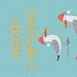 Merry Chipsmas Funny Seagull teatowel