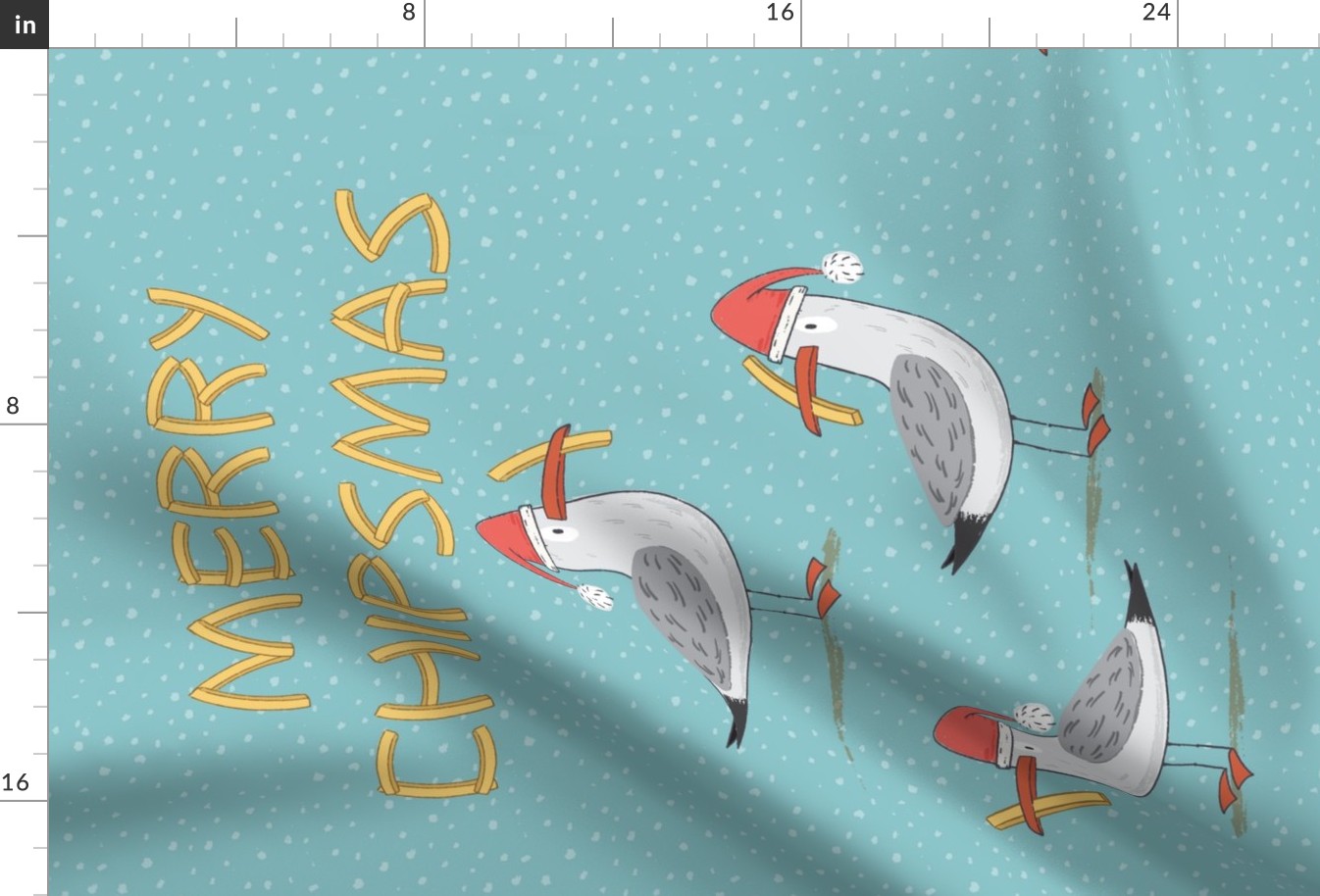 Merry Chipsmas Funny Seagull teatowel
