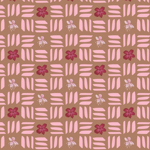 Soft Geometric Lines and Flowers Pink on Brown