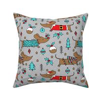 Dachshund Christmas blue on light grey- small scale