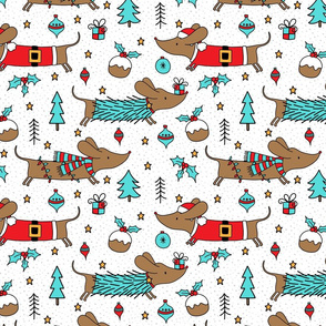 Dachshund Christmas on white- small scale