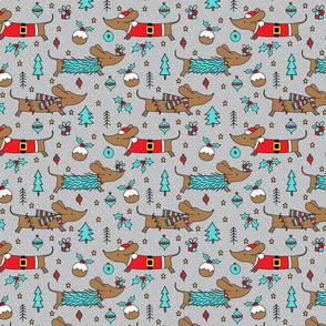Dachshund Christmas blue on light grey - extra small scale