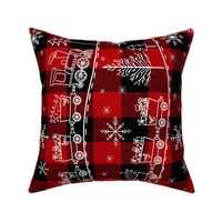 Christmas Trains on Red Buffalo Plaid rotated