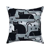 Black Cats - Medium- Halloween Night Cat- Black- White- Gray- Grey- Neutral- Moon- Stars