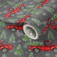 Red Christmas Truck Dark Gray Snow Christmas Trees