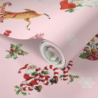 Vintage Christmas Santa Pink Peppermint Reindeer Snowflakes Candy Cane