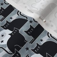 Black Cats Mini- Small Scale- Face Mask- Halloween Night Cat- Black- White- Gray- Grey- Neutral- Moon- Stars