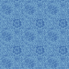 6" SMALL Denim Blue Floral Block Print