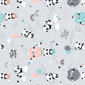 Playful pandas - ROTATED - gray pink