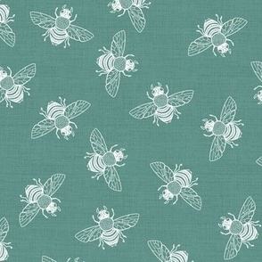 Ditsy Bees White on Textured Sea Green // large