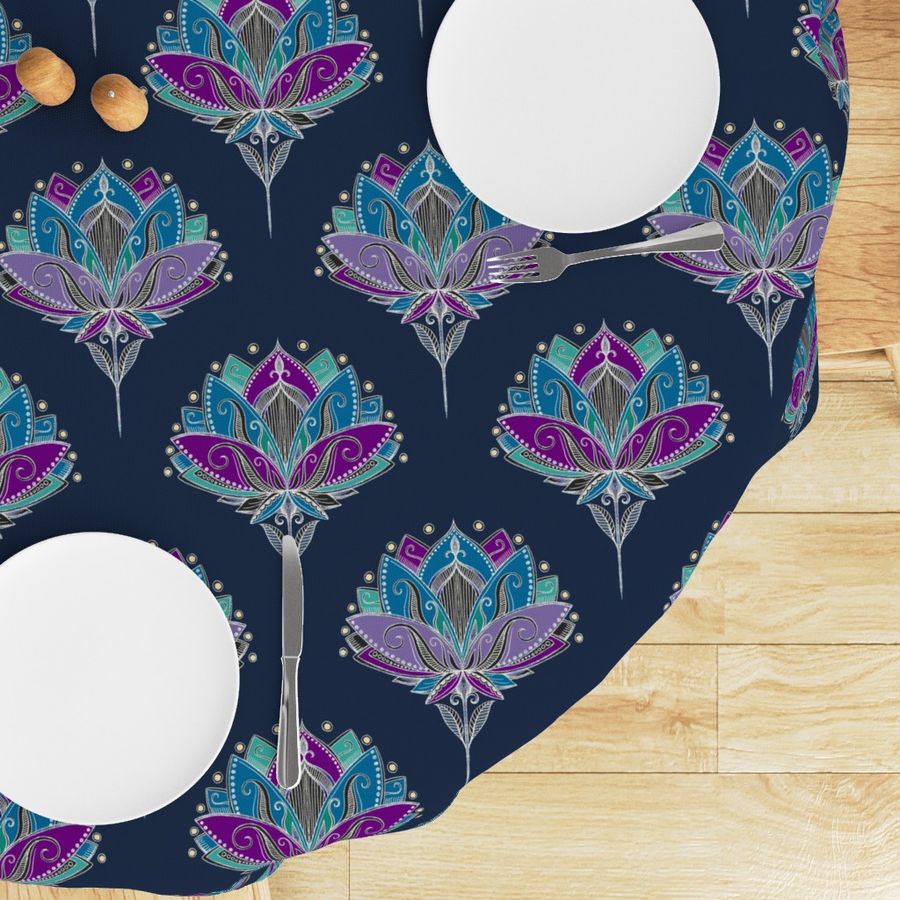 Art Deco Lotus Rising in Midnight Purples 2 - spaced out version