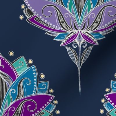 Art Deco Lotus Rising in Midnight Purples 2 - spaced out version