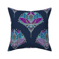 Art Deco Lotus Rising in Midnight Purples 2 - spaced out version