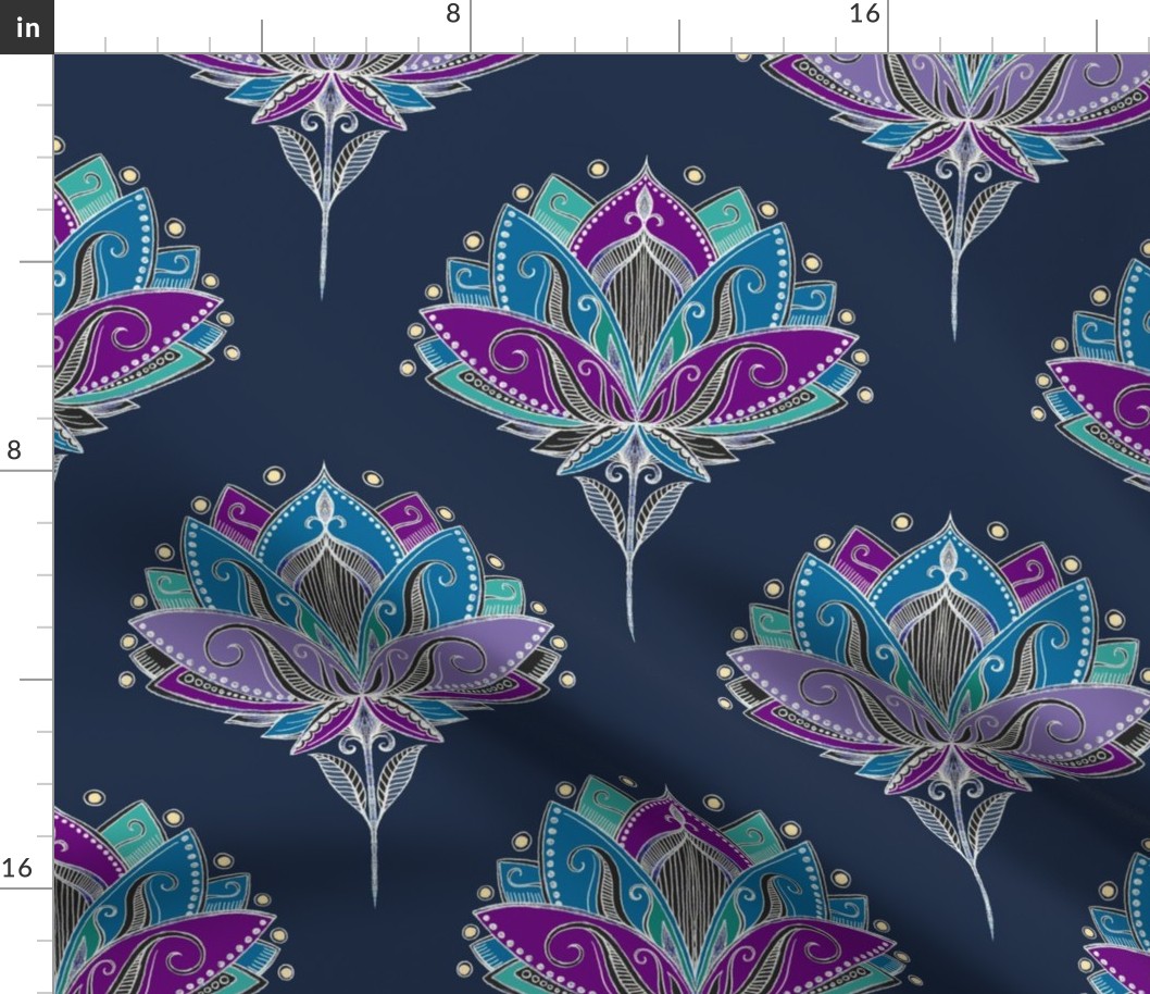 Art Deco Lotus Rising in Midnight Purples 2 - spaced out version