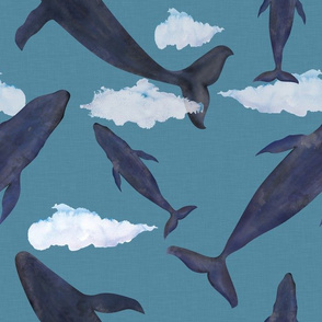 blue whales on blue linen