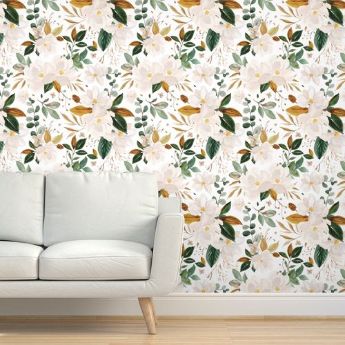 Removable Water-Activated Wallpaper Aztec Floral Flowers Feathers Mustard Blue 
