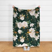 gold magnolia floral on monstera green background - oversized